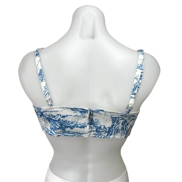 Lioness Blue White Printed Sleeveless Square Neck Corset Crop Tank Top Size S - Picture 2 of 4